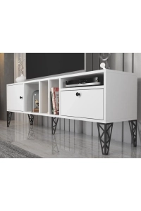 Cercei 160 Cm Metal Ayaklı Tv Ünitesi - Beyaz / Siyah